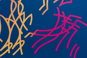 Farbenspiel mit Holzdruck; Detail einer neueren Arbeit von Sigrid Valtingojer, ©Sabine Burger, Alexander Schwarz, 2012-08-10__MG_9694_00029